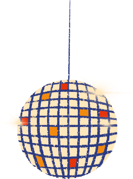 A cream-colored disco ball cartoon.
