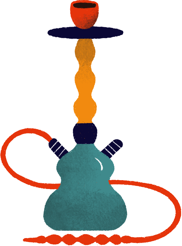 A crayoned painted single hose hookah illustration.