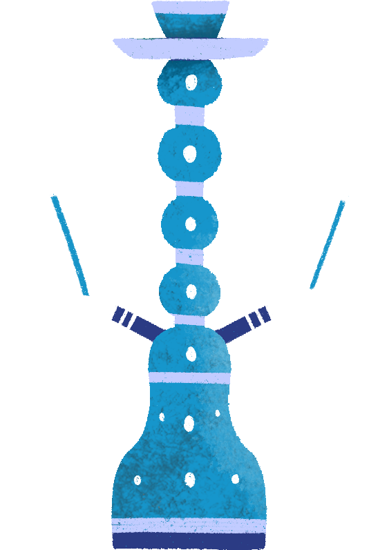 A cool cartoon of a tall blue hookah with white hoses.
